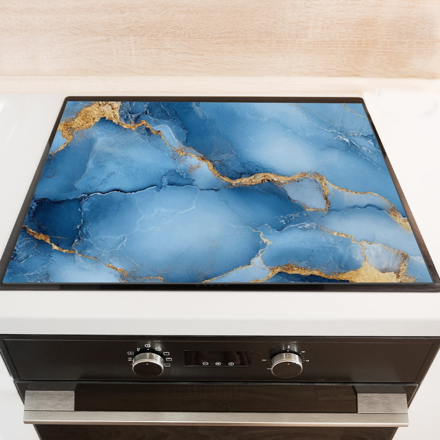 Stove Top Covers for Glasstop Stoves, Blue Marble Print Foldable Protector Mat, Abstract Gold Multi-functional Waterproof and Dustproof Pad for Kitchen RV (28×20 Inch)