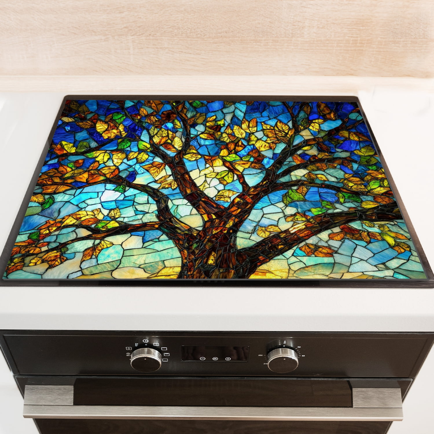 Stove Top Covers For Glasstop Stoves, Blue Tree of Life Retro Washable Oilproof Stove Mat, Multifunctional Protector Decorative Pad for Kitchen RV (28×20 Inch)