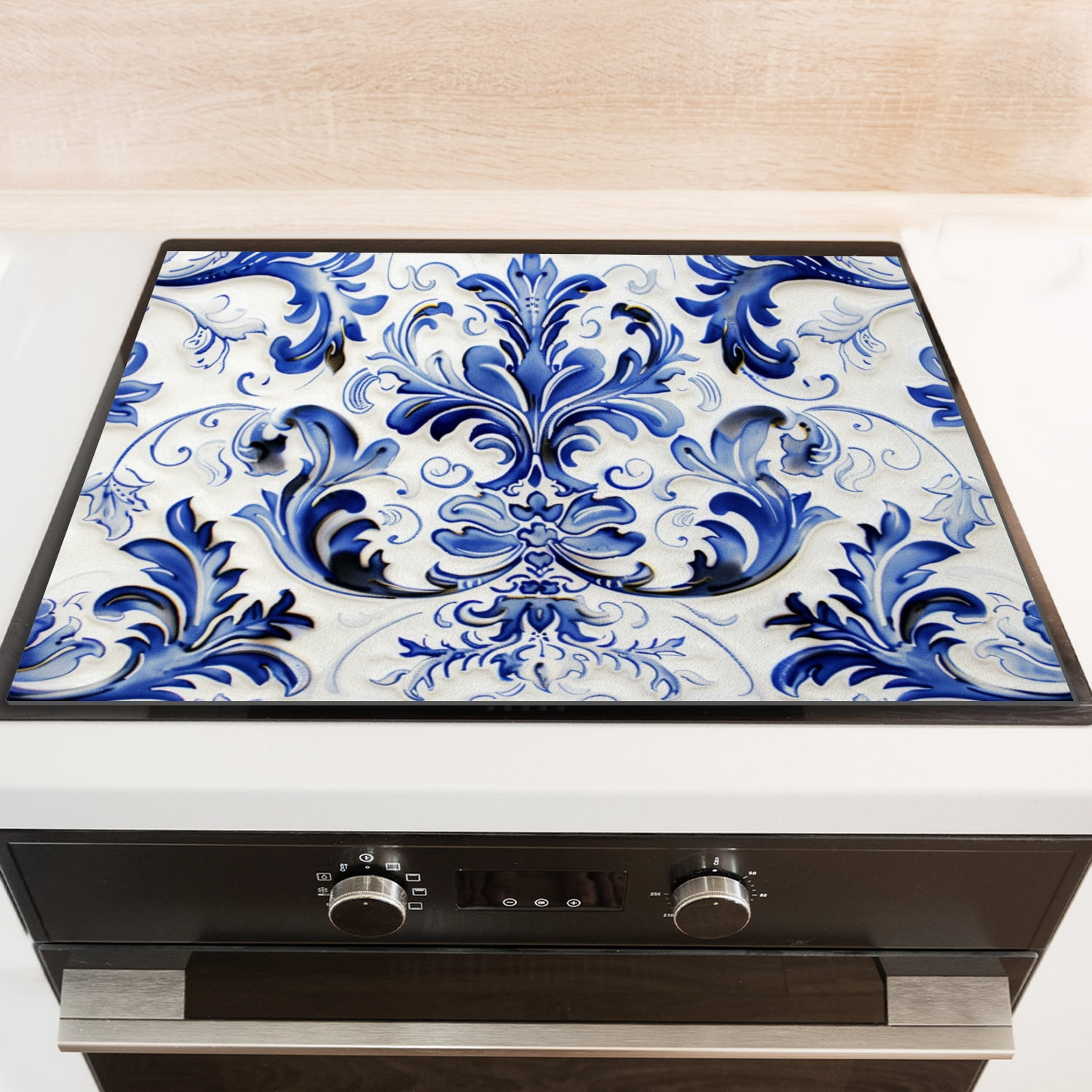 Stove Top Covers for Glasstop Stoves, Blue And White Porcelain Floral Pattern Foldable Protector Mat, Multi-functional Waterproof and Dustproof Pad for Kitchen RV (28×20 Inch)