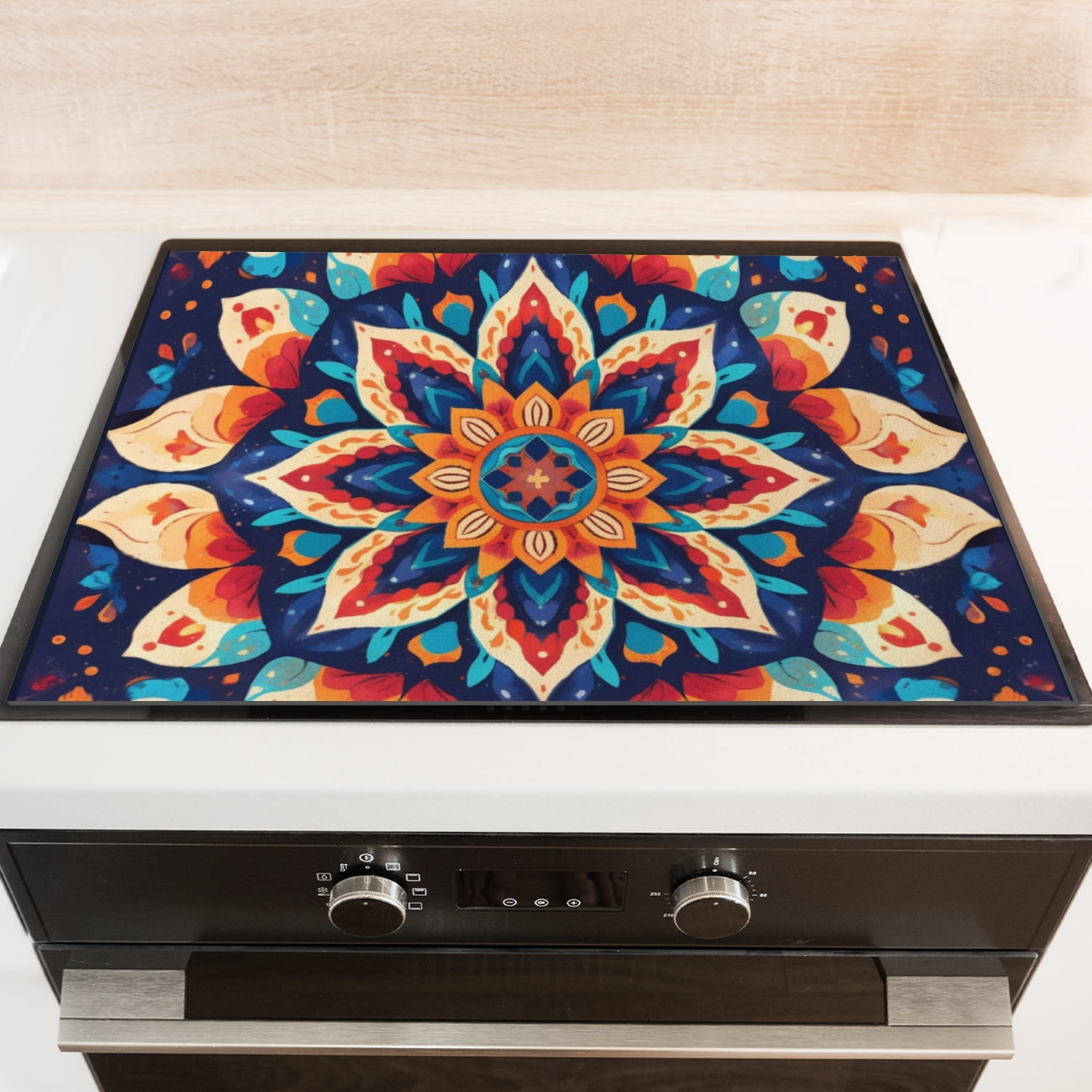 Stove Top Covers For Glasstop Stoves, Boho Mandala Flower Patterns Heat Resistant Ceramic Stove Top Mat, Stovetop Cover Protector Kitchen Decor for Kitchen RV (28×20 Inch)