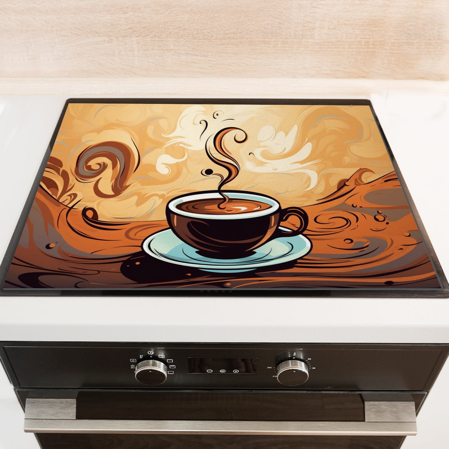 Stove Top Covers For Glasstop Stoves, Steaming Cup of Coffee with Swirling Steam Glass Cooktop Protector Mat, Multifunctional Decorative Pad for Kitchen RV (28×20 Inch)