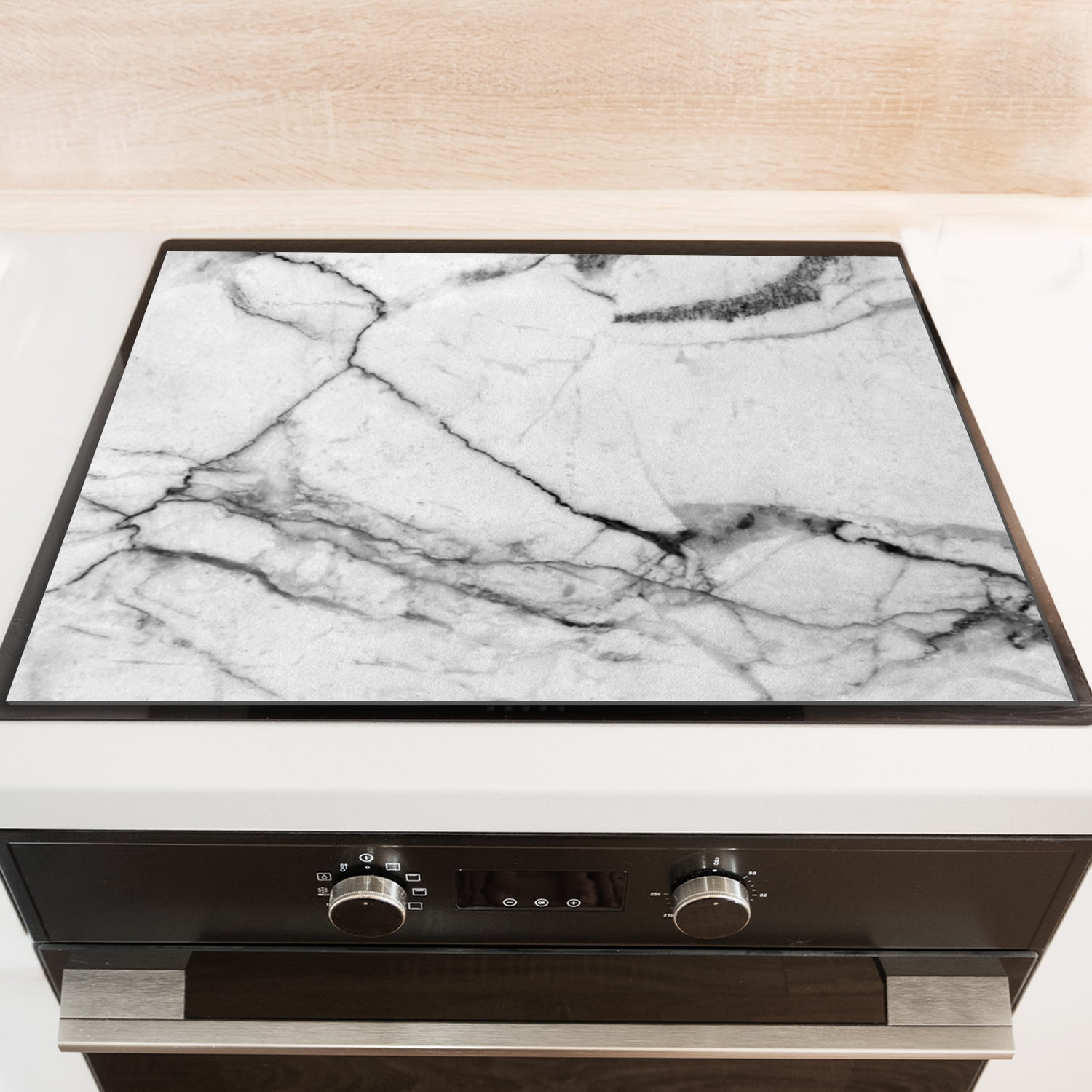 Stove Top Covers For Glasstop Stoves, White and Black Marble Print Modern Decor Oilproof Mat, Multifunctional Protector Decorative Pad for Kitchen RV (28×20 Inch)