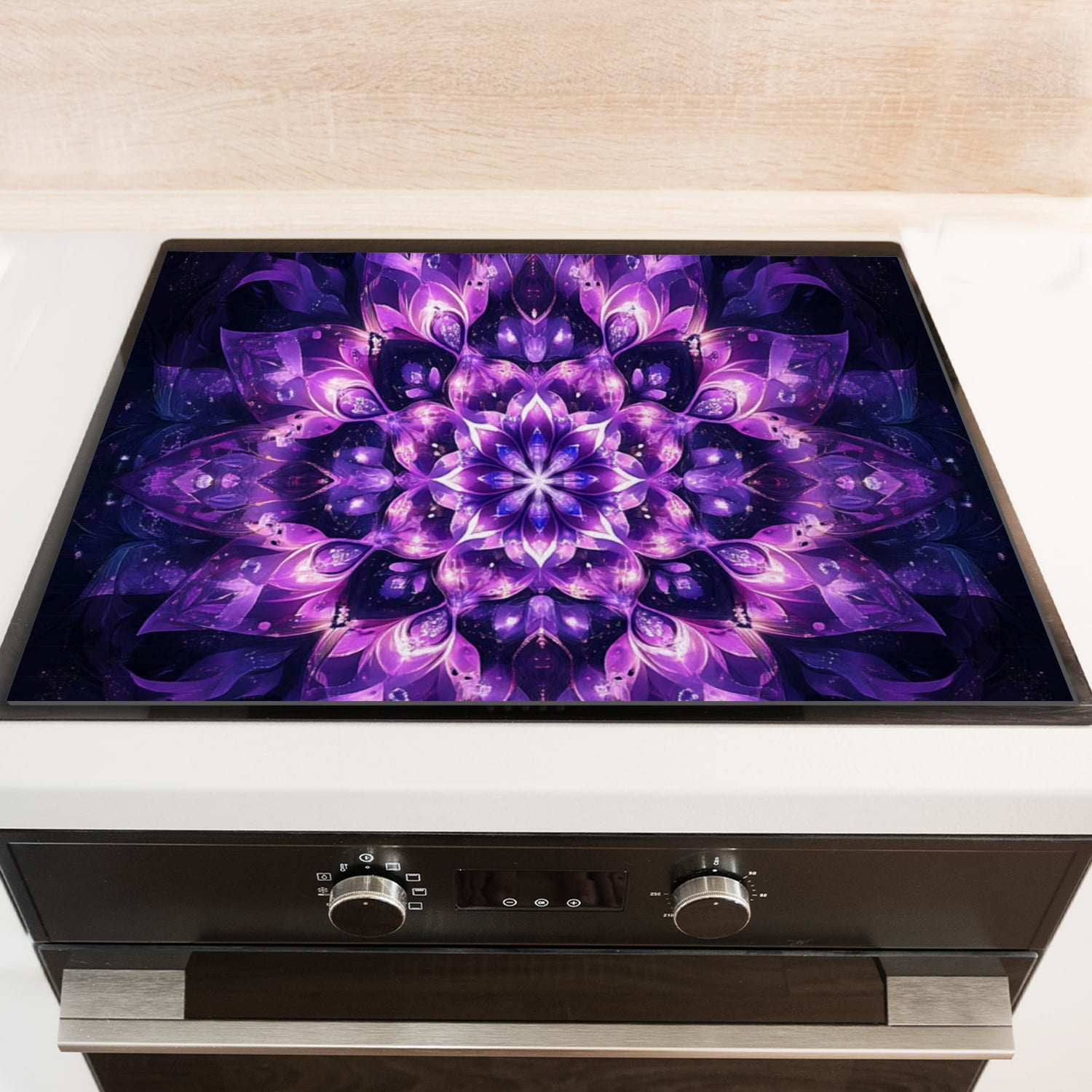 Stove Top Covers for Glasstop Stoves, mystery Fantasy Purple Floral Mandala Print Glass Cooktop Protector Mat, Multifunctional Decorative Pad for Kitchen RV (28×20 Inch)