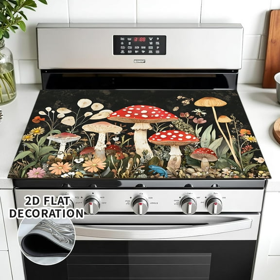 Stove Top Covers for Electric Stove Glass Top Protector Prevents Scratching Expands Usable Space 28''x 20'' Mushrooms and flowers