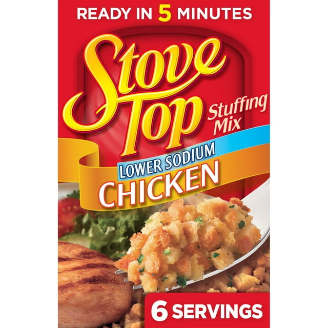 Stove Top Low Sodium Chicken Stuffing Mix Side Dish with 25% Less Sodium, 6 oz Box