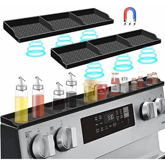Stove Top for Silicone Shelf,30 Inch Magnetic Shelf Over the Stove Spice Rack,Kitchen Organizer Magnet Above Stovetop Back of Flat Storage Suctioned-Black
