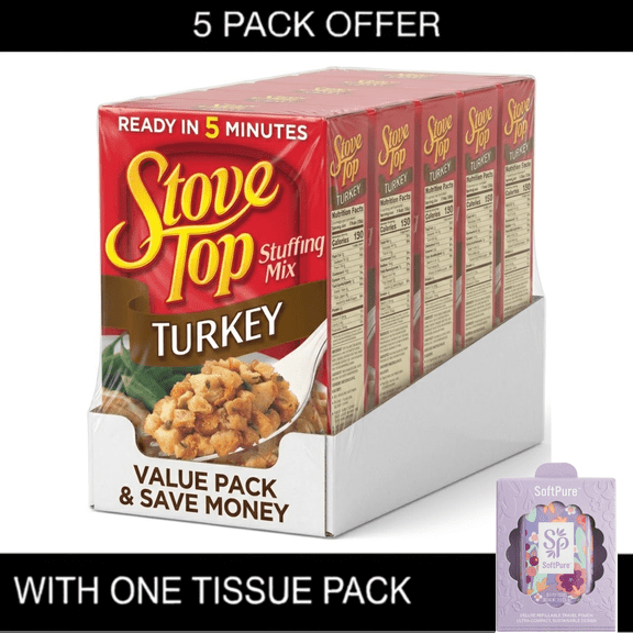 Stove Top Stuffing Mix, 5 Boxes, for Dinner Sides and Thanksgiving Dinner, Turkey, 6 oz