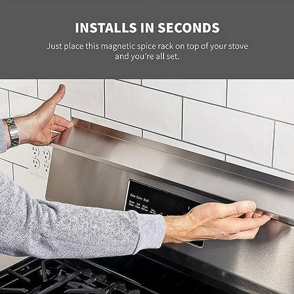 StoveShelf Deluxe 30" Length White Magnetic Shelf for Kitchen Stove - Extra Strength Double Magnets - Kitchen Storage Solution with Zero Installation - Over Stove Spice Rack Organizer