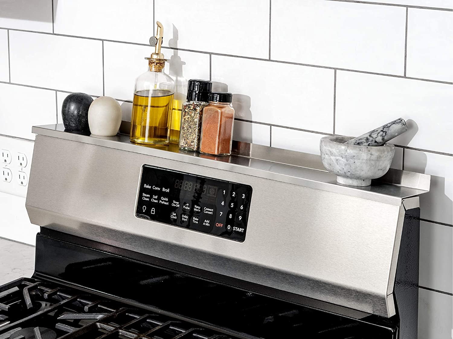StoveShelf Magnetic Shelf for Kitchen Stove Organization, Stainless Steel, 30" Length - Zero Installation