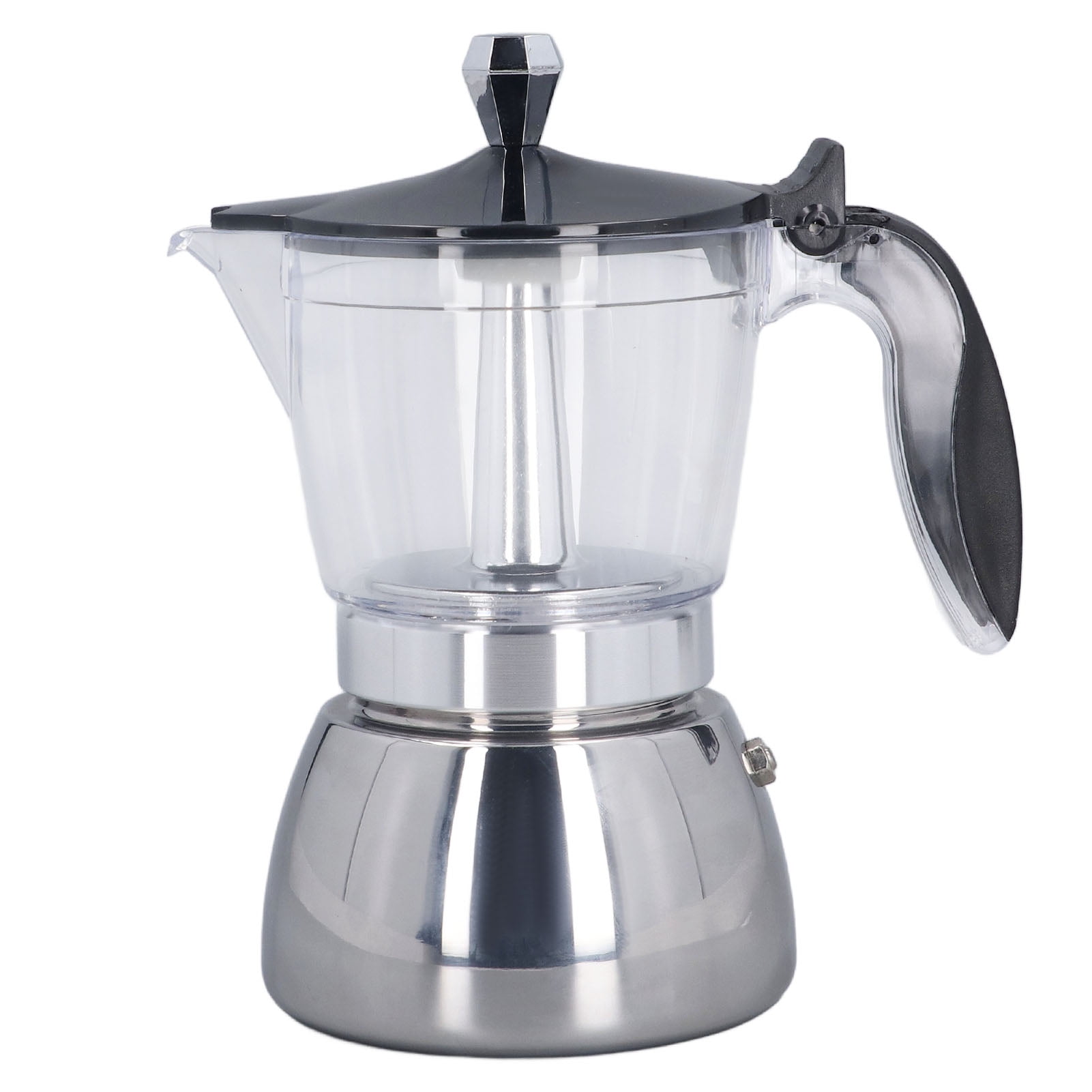 Stovetop Coffee Maker 6 Cup Moka Pot Clear ABS Top Stainless Steel