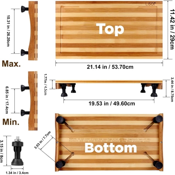 Stovetop Cover & Countertop Cutting Board with Adjustable , 21.14 x 11.42 Inches Dual-Purpose Chopping Block for Electric Stove , RV Camping Gas Kitchen Workspace