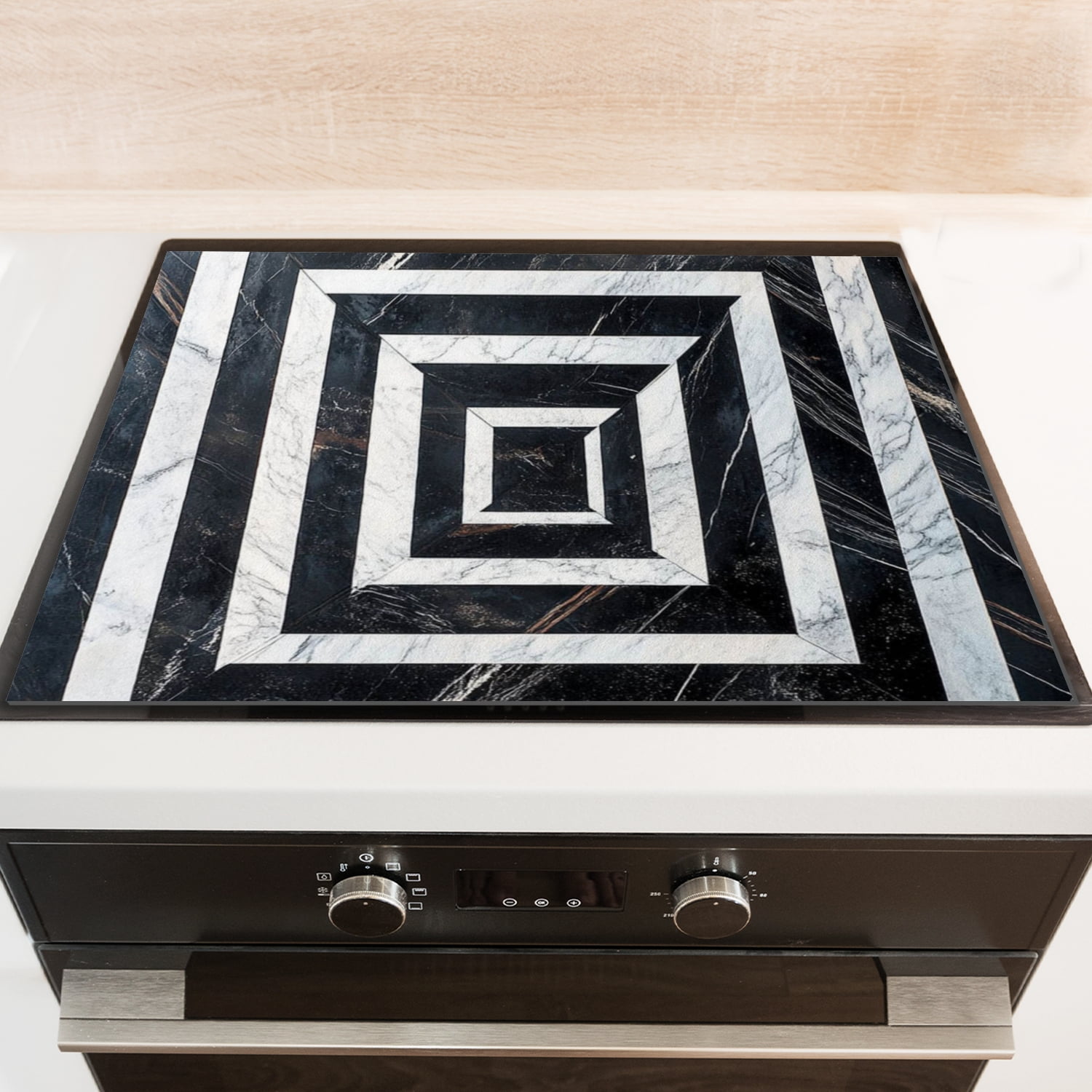 Stovetop Cover for Electric Stove, Abstract Geometric Art Black and White Marble Print Stove Mat for Glass Cooktop, Square Foldable Decoration Pad for Kitchen RV (28×20 Inch)