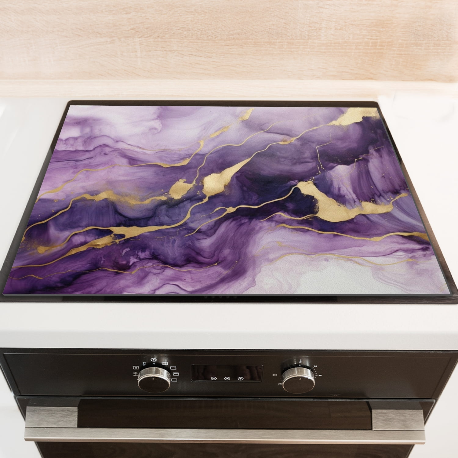 Stovetop Cover for Electric Stove, Purple Gold Marble Square Glasstop Stove Covers, Oilproof Waterproof Modern Decoration Mat For Kitchen RV (28×20 Inch)