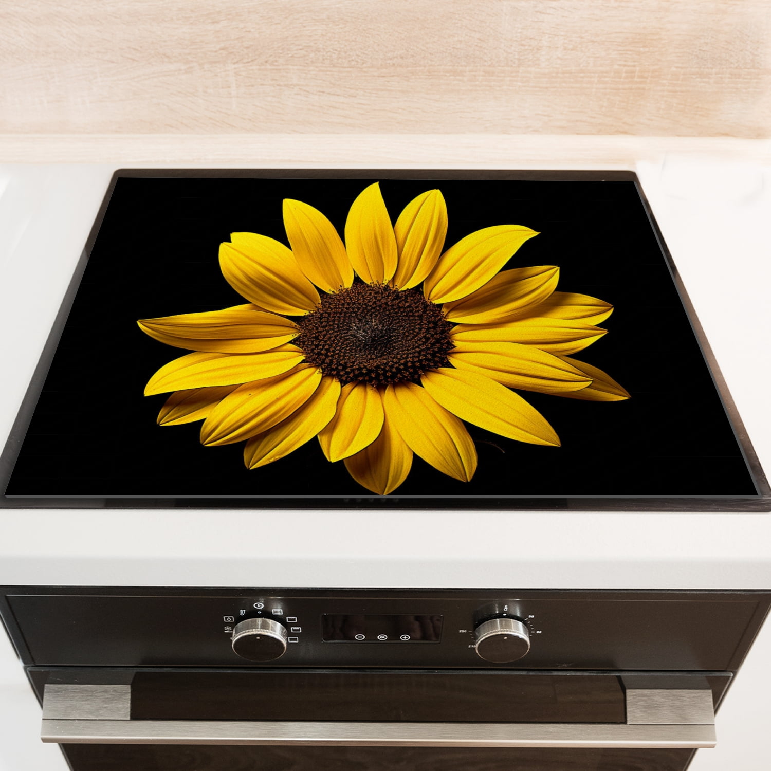 Stovetop Cover for Electric Stove, Sunflower on Black Background Square Glasstop Stove Covers, Oilproof Waterproof Modern Decoration Mat For Kitchen RV (28×20 Inch)