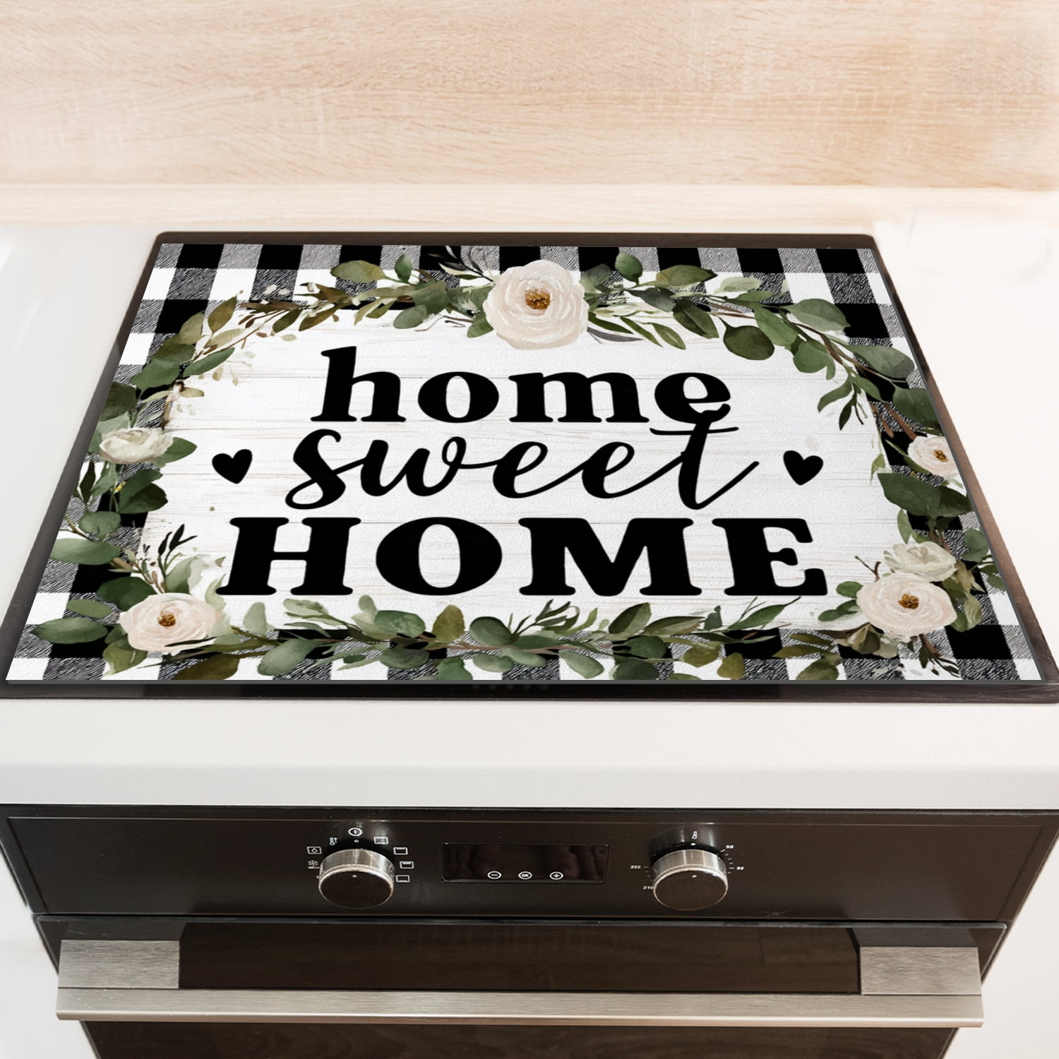 Stovetop Cover for Electric Stove, Sweet Home White Flowers Non-stick Square Glasstop Stove Covers, Oilproof Waterproof Modern Decoration Mat For Kitchen RV (28×20 Inch)
