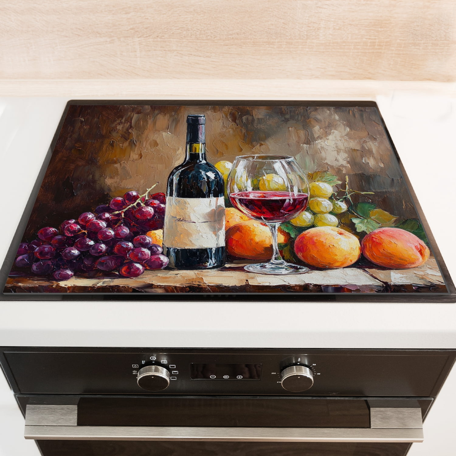 Stovetop Cover for Electric Stove, Wine And Fruits, Square Foldable Stove Mat for Glass Cooktop, Decoration Pad for Kitchen RV (28×20 Inch)