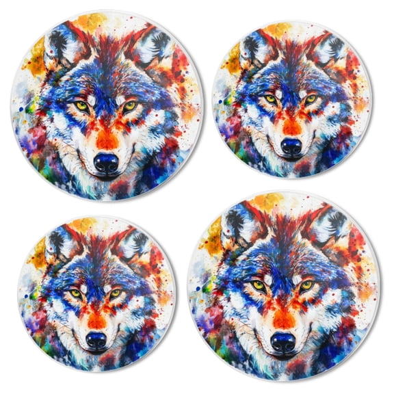 Stovetop Covers for Gas Stove Set of 4 for Range Accessories, Colored Wolf With Artistic Tension Gas Metal Cover for Expanding Counter Space Stovetop Decor