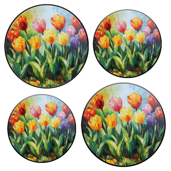 Stovetop Covers for Gas Stove Set of 4 for Range Accessories, Field Of Brightly Colored Tulips Gas Stove Top Covers for Expanding Counter Space Stovetop Decor
