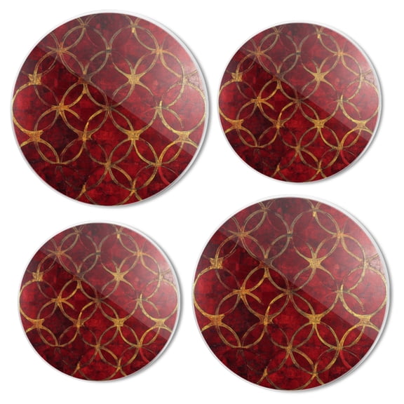 Stovetop Covers for Gas Stove Set of 4 for Range Accessories, Golden Circle Interlace In Red Background Gas Metal Cover for Expanding Counter Space Stovetop Decor