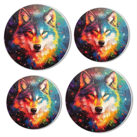 Stovetop Covers for Gas Stove Set of 4 for Range Accessories, Oil Painting Of Colorful Wolf Head Gas Stove Top Covers for Expanding Counter Space Stovetop Decor