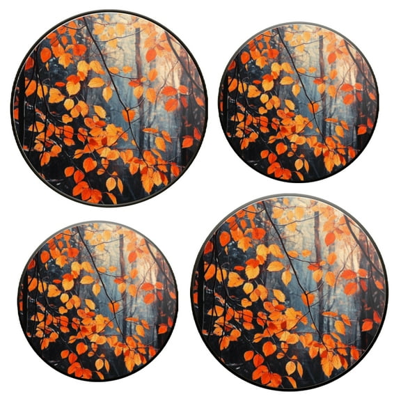 Stovetop Covers for Gas Stove Set of 4 for Range Accessories, Orange-Red Leaves Hung Over The Branches Gas Stove Top Covers for Expanding Counter Space Stovetop Decor
