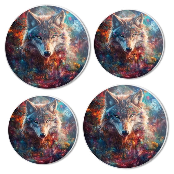 Stovetop Covers for Gas Stove Set of 4 for Range Accessories, Wolf Surrounded By Colorful Natural Elements Gas Stove Top Covers for Expanding Counter Space Stovetop Decor
