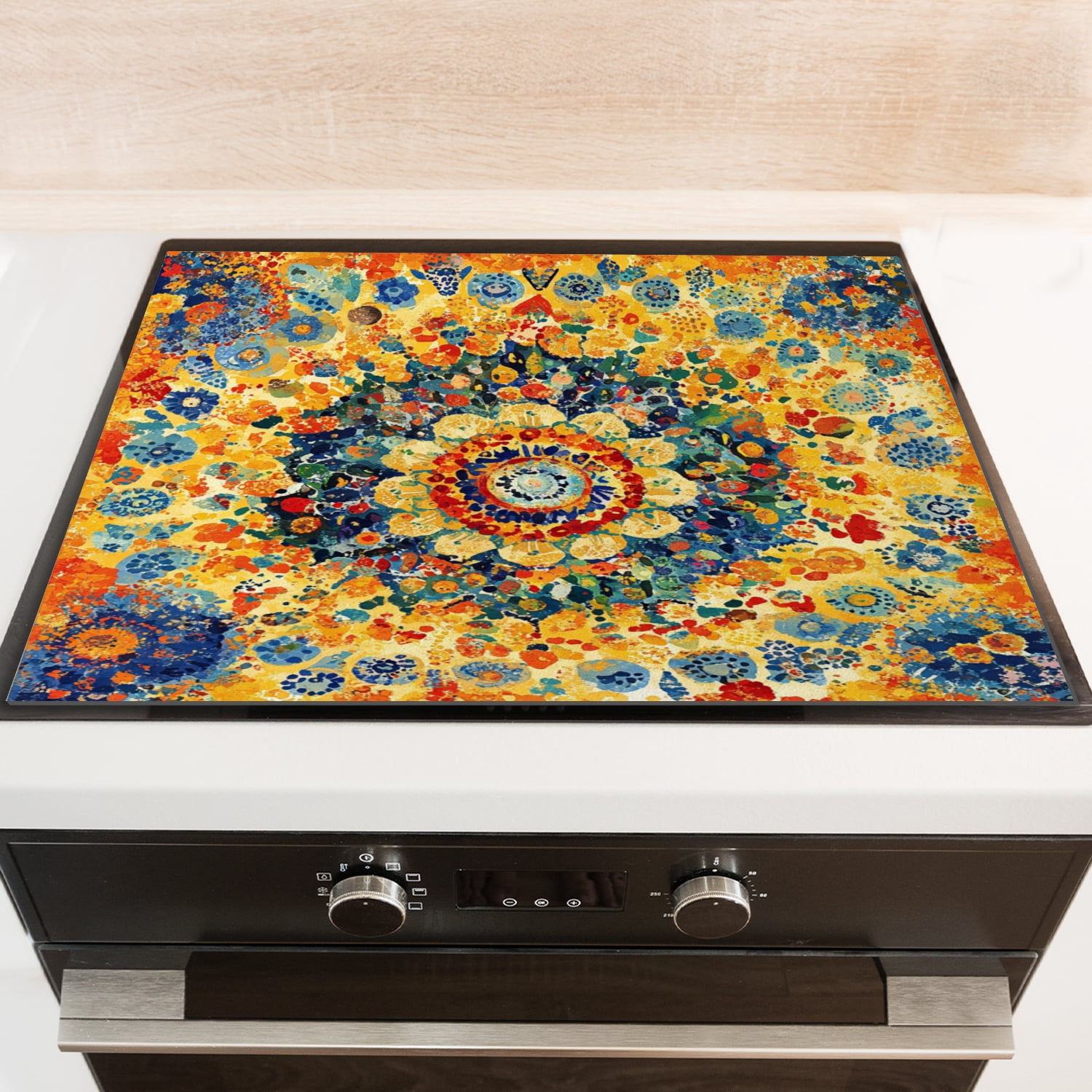 Stovetop Covers for Glasstop Stoves, Floral Mandala Vintage Flowers Print Heat Resistant Cooktop Cover, Ceramic Stove Top Protector Mat for Kitchen RV (28×20 Inch)