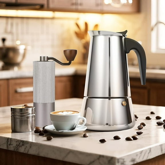 Stovetop Espresso Maker, 9 Cups (15.9 oz) Moka Pot, 304 Stainless Steel, Induction Compatible, Silver
