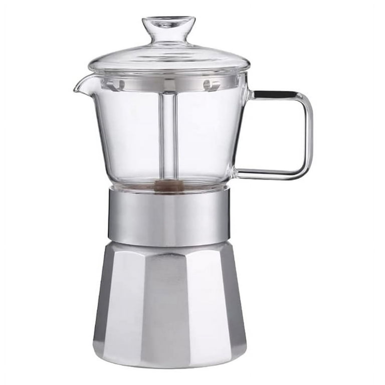 STAINLESS STEEL CRYSTAL GLASS MOKA POT STOVE TOP ESPRESSO MAKER