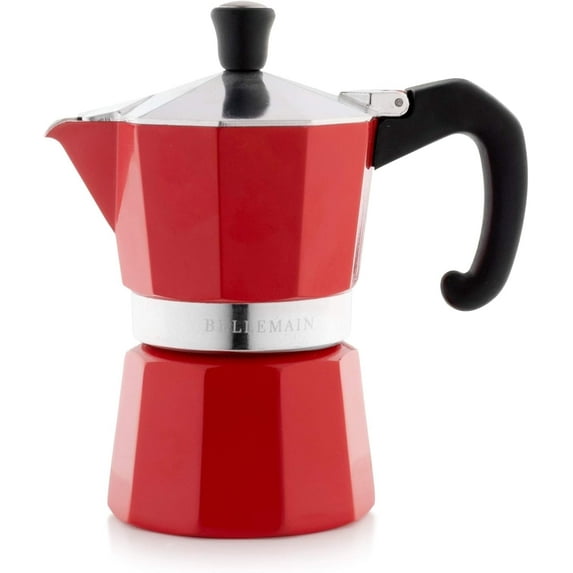 Bellemain Stovetop Espresso Maker, Classic Style Moka Pot Coffee Maker, 1000W, Red