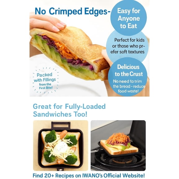 Stovetop & Hot Sandwich Maker for Gas Stove, Non-Stick Detachable Pans, Made in Japan, EL (Unsealed Edges), 1.21 lb