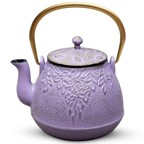 Cast Iron Tea Kettle with Stainless Steel Infuser Enameled Interior 32 Ounce Lilac Purple