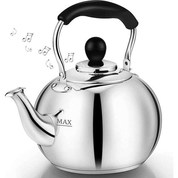 Stovetop Tea Kettle with Whistle - 2.0 Quart 18/8 Stainless Steel Tea Pot for Gas Stove & Electric Coil Stovetop, Food-Safe, Easy-Pour Spout, Mirror Polished Classic Water Kettle