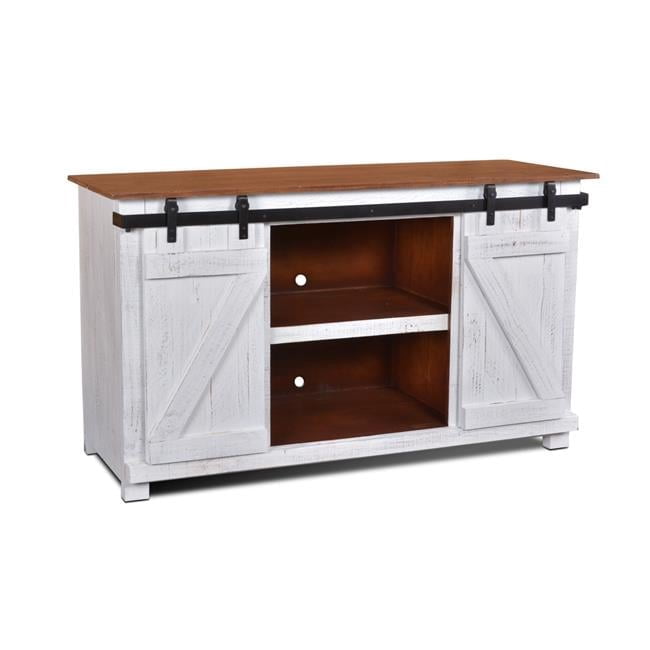 Stowe Barn Door Console - Media Cabinet & TV Stand Rustic White & Brown ...