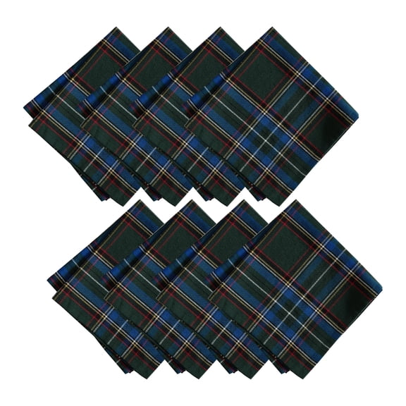 Threadmade Stowe Tartan Holiday Plaid Cotton Napkins, Set of 8, Green - 17"W x 17"L