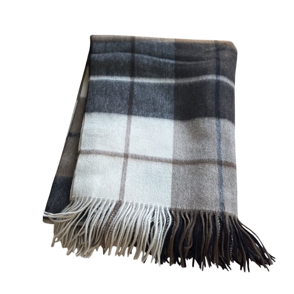 Stp Goods Coffee Scottish Plaid Wool Throw Blanket with Fringe 74.8x55.1" (190x140 cm) Tartan Throw Wrap Wool Blanket for Couch Sofa or Bed 100% Wool Throw, Dark Brown Beige
