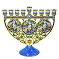 thumbnail image 1 of Stp Goods Grapevines Enamel Menorah in Gift Box 7.1x3x6.5" (18x7.6x16.5 cm) Judaica Hanukkah Menorah Hand-Painted Artistic Menorah Metal Candelabra with Jeweled Accents, Blue and Gold, 1 of 3