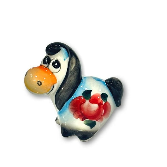 Stp Goods Mini Horse Handmade Porcelain Figurine 2.36x2.36" (6x6 cm) Symbol of 2026 Majolika Figurine Hand-Painted Porcelain Sculpture Home Decor Tabletop Porcelain Horse, White Blue Red