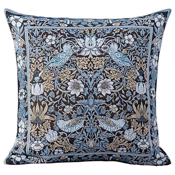 Stp Goods William Morris Blue Birds Throw Pillow with Insert 18x18” (45x45 cm) Square Tapestry Pillow Sofa Cushion Decorative Couch Cushion for Sofa Living Room Bedroom, Blue Black