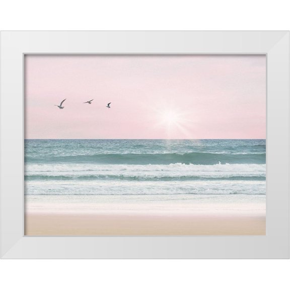 Straatsma, Leah 14x12 White Modern Wood Framed Museum Art Print Titled - Pinky Beach With Birds