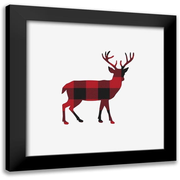 Straatsma, Leah 15x15 Black Modern Framed Museum Art Print Titled - Buffalo Plaid Deer