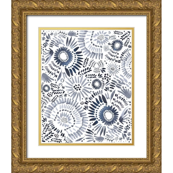 Straatsma, Leah 15x18 Gold Ornate Wood Framed with Double Matting Museum Art Print Titled - Blue Floral Fun