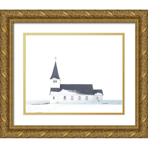 Straatsma, Leah 18x15 Gold Ornate Wood Framed with Double Matting Museum Art Print Titled - White Winter Church
