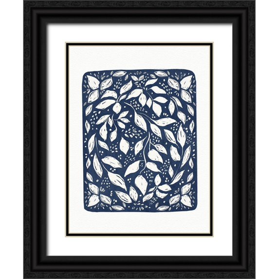 Straatsma, Leah 19x24 Black Ornate Wood Framed with Double Matting Museum Art Print Titled - Blue Lino Floral