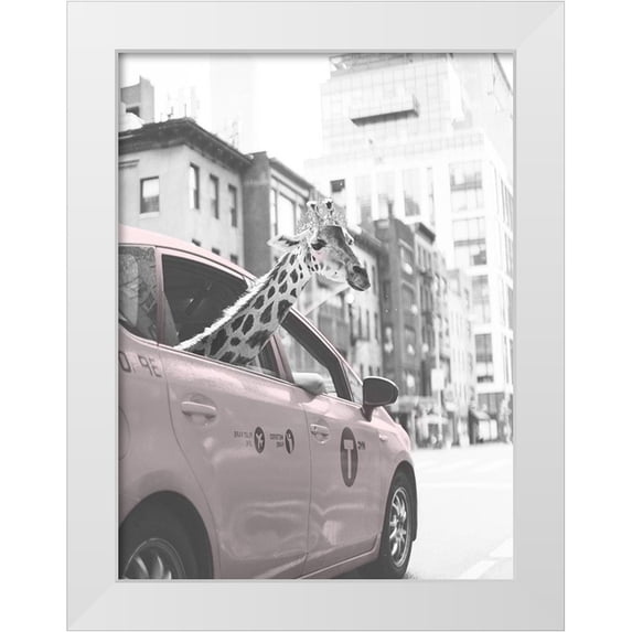 Straatsma, Leah 19x24 White Modern Wood Framed Museum Art Print Titled - Giraffe in NYC