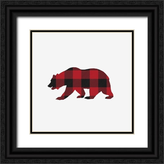 Straatsma, Leah 20x20 Black Ornate Wood Framed with Double Matting Museum Art Print Titled - Buffalo Plaid Bear