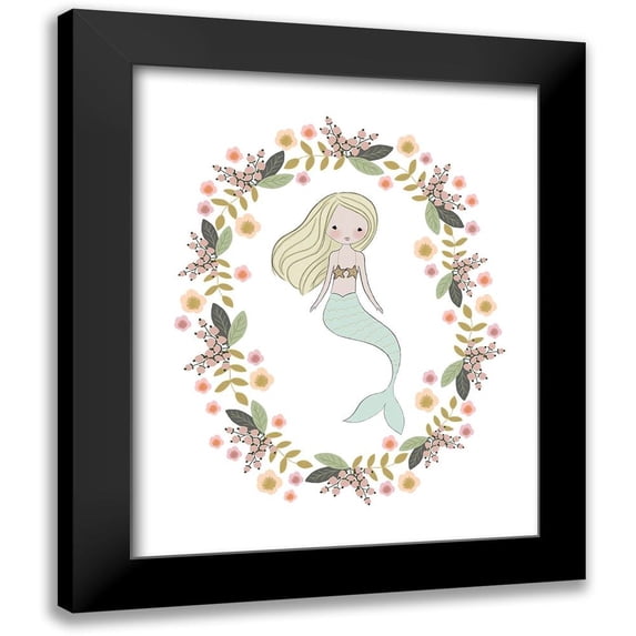 Straatsma, Leah 20x24 Black Modern Framed Museum Art Print Titled - Mermaid And Florals