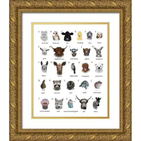 Straatsma, Leah 20x24 Gold Ornate Wood Framed with Double Matting Museum Art Print Titled - A to Z Animals White Background