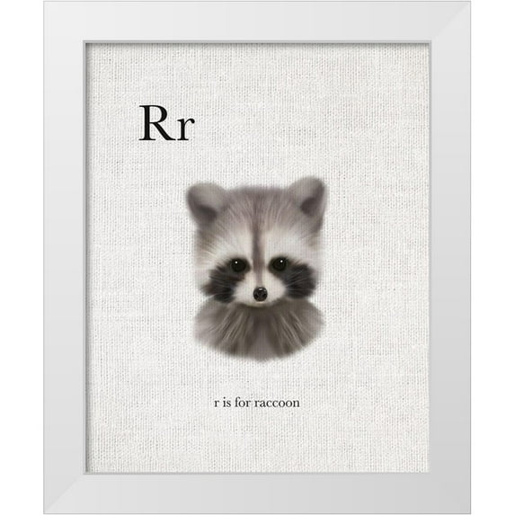 Straatsma, Leah 20x24 White Modern Wood Framed Museum Art Print Titled - R is for Raccoon