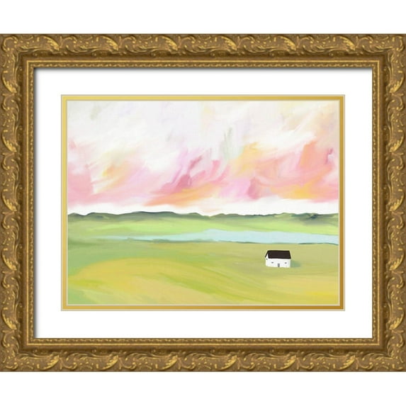 Straatsma, Leah 24x19 Gold Ornate Wood Framed with Double Matting Museum Art Print Titled - Farmhouse By The Lake